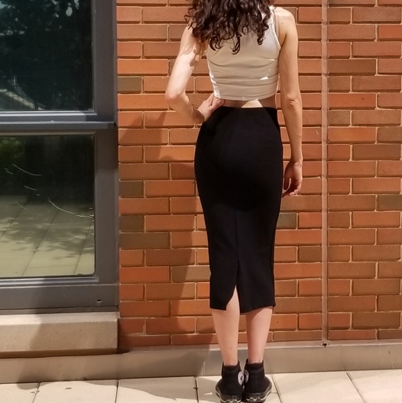Zara Black Stretch Pencil Skirt sz S - Picture 4 of 7